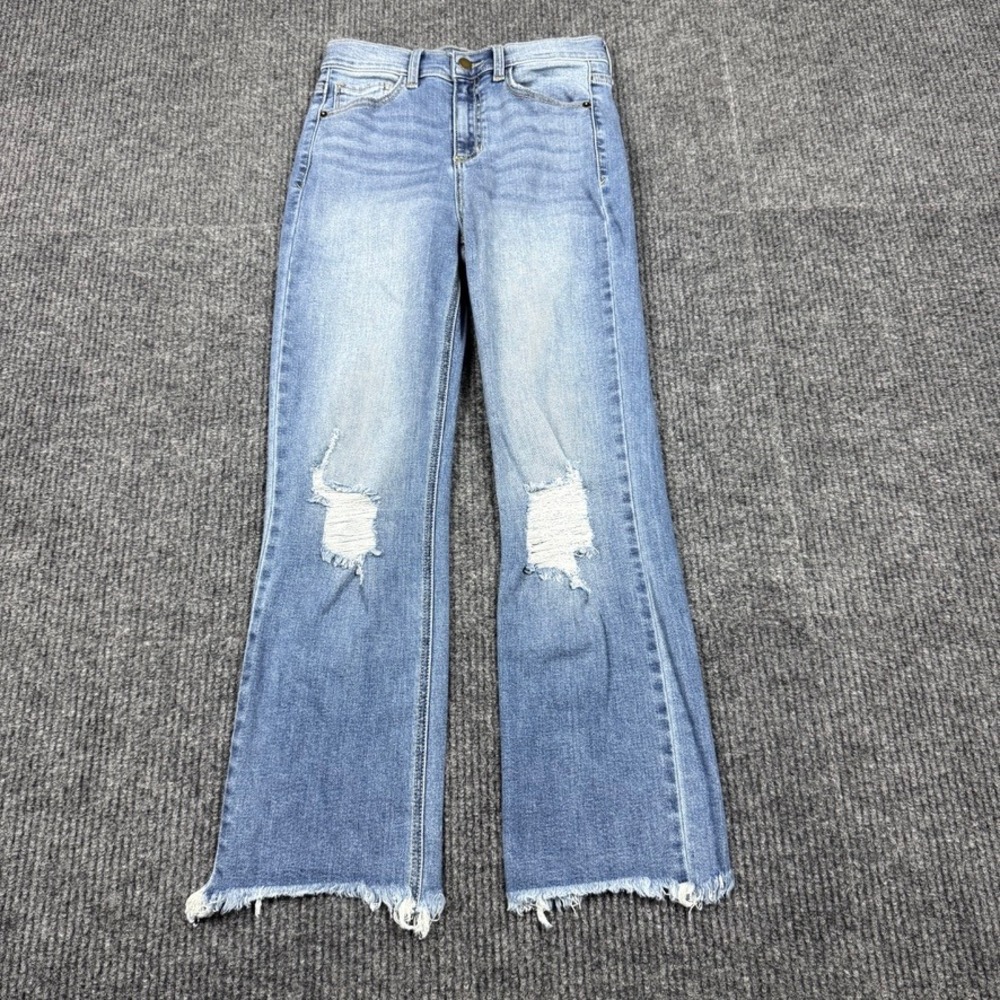 Altar'd State Distressed Flare Jeans Light Wash Raw Hem Size 25